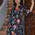 Black printed cotton tunic with pants - set of 2
