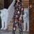 Black printed cotton tunic with pants - set of 2