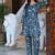 Blue grey printed cotton tunic with pants - set of 2