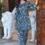 Blue grey printed cotton tunic with pants - set of 2