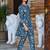 Blue grey printed cotton tunic with pants - set of 2