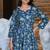 Blue grey printed cotton tunic with pants - set of 2