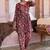 Red grey printed cotton tunic with pants - set of 2