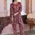 Red grey printed cotton tunic with pants - set of 2