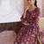 Red grey printed cotton tunic with pants - set of 2