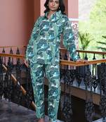 Green printed cotton co-ord set - set of 2