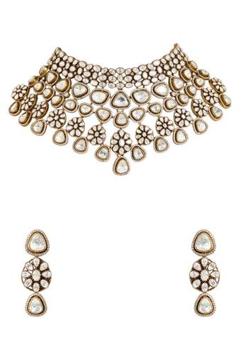 Gold plated silver stone choker necklace set
