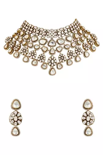 Gold plated silver stone choker necklace set