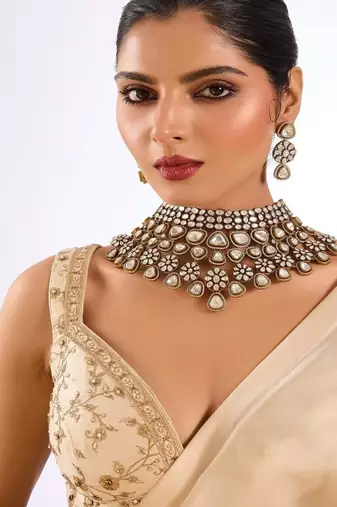 Gold plated silver stone choker necklace set