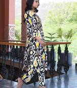 Black yellow printed cotton kurta with pants - set of 2