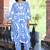 White blue printed cotton kurta with pants - set of 2