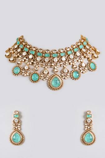 Gold plated blue stone necklace set