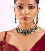 Gold plated green stone necklace set