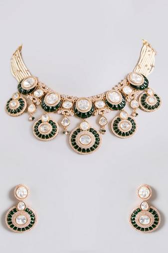 Gold plated green stone necklace set