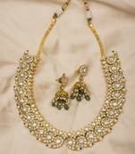 Antique jadau white stone studded necklace set