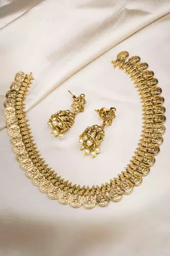 Traditional lakshmi devi coins necklace