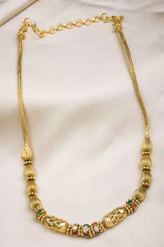 Gold finish cz stones golden beads necklace