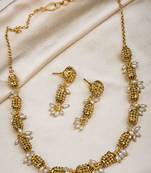 Antique finish golden beads necklace with rice pearl