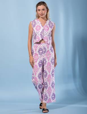 women purple and cream pure cotton sleeveless co-ord set 1