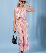 women orange and cream pure cotton sleeveless co-orde set