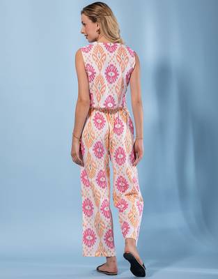 women orange and cream pure cotton sleeveless co-ord set 2