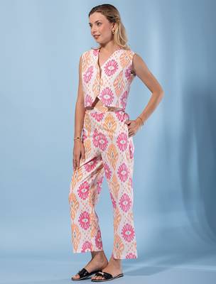 women orange and cream pure cotton sleeveless co-ord set 3