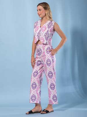 women purple and cream pure cotton sleeveless co-ord set 5