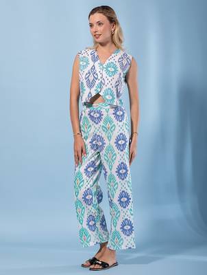 women blue and cream pure cotton sleeveless co-ord set 5