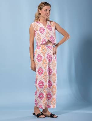 women orange and cream pure cotton sleeveless co-ord set 5