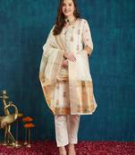 Rajgranth women's cotton chanderi fabric jacquard print kurta set with dupatta