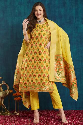 Rajgranth women's jacquard fabric jacquard print kurta set with dupatta