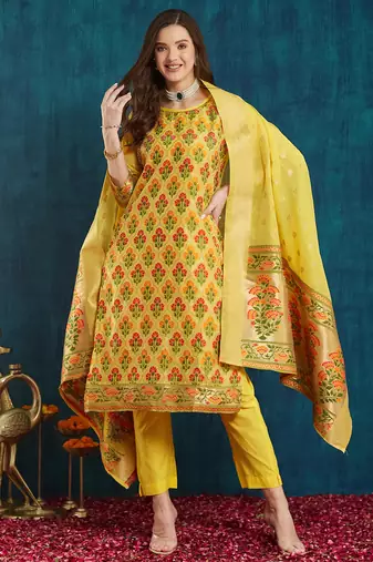 Rajgranth women's jacquard fabric jacquard print kurta set with dupatta