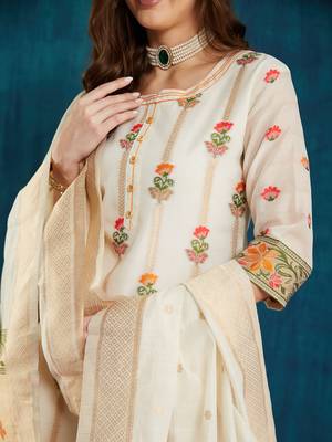 Rajgranth women's cotton chanderi fabric jacquard print kurta set with dupatta 4