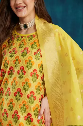Rajgranth women's jacquard fabric jacquard print kurta set with dupatta