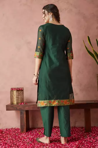 Rajgranth women's cotton chanderi fabric jacquard print kurta set with dupatta