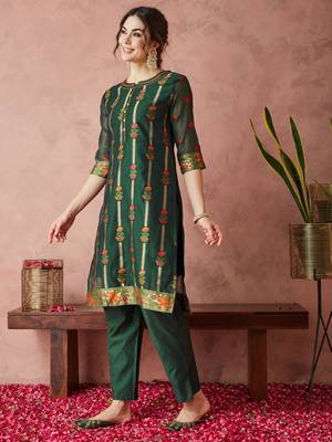 Rajgranth women's cotton chanderi fabric jacquard print kurta set with dupatta 3