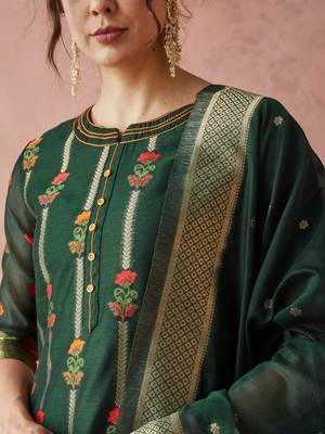 Rajgranth women's cotton chanderi fabric jacquard print kurta set with dupatta 4