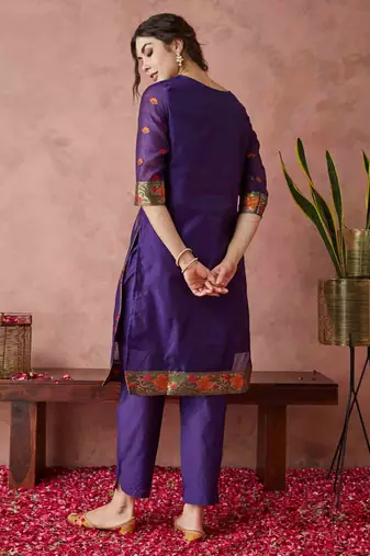 Rajgranth women's cotton chanderi fabric jacquard print kurta set with dupatta