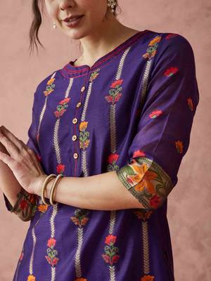 Rajgranth women's cotton chanderi fabric jacquard print kurta set with dupatta 4