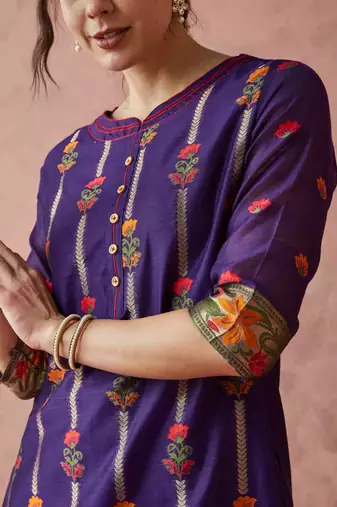 Rajgranth women's cotton chanderi fabric jacquard print kurta set with dupatta