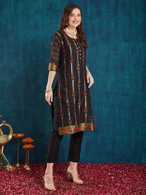 Rajgranth women's cotton chanderi fabric jacquard print kurta set with dupatta 2