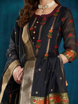 Rajgranth women's cotton chanderi fabric jacquard print kurta set with dupatta 4
