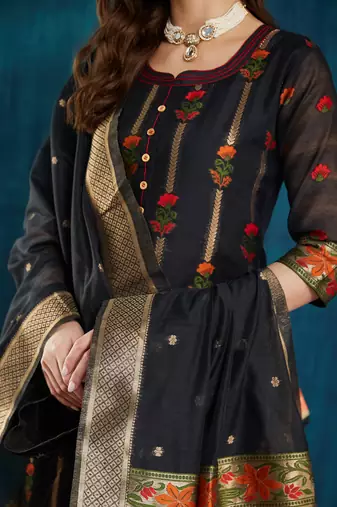 Rajgranth women's cotton chanderi fabric jacquard print kurta set with dupatta