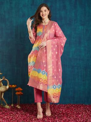 Rajgranth women's cotton chanderi fabric jacquard  kurta set with jacquard print dupatta 1