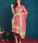 Rajgranth women's cotton chanderi fabric jacquard  kurta set with jacquard print dupatta