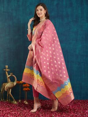 Rajgranth women's cotton chanderi fabric jacquard  kurta set with jacquard print dupatta 2