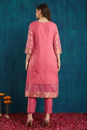 Rajgranth women's cotton chanderi fabric jacquard  kurta set with jacquard print dupatta