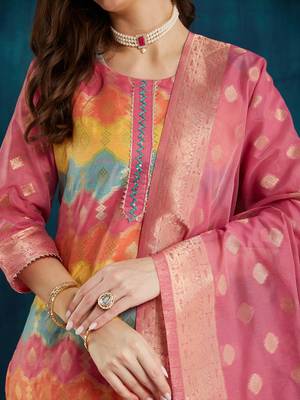 Rajgranth women's cotton chanderi fabric jacquard  kurta set with jacquard print dupatta 4