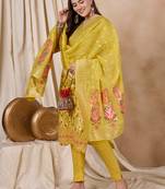 Rajgranth women's cotton chanderi fabric jacquard print kurta set with dupatta