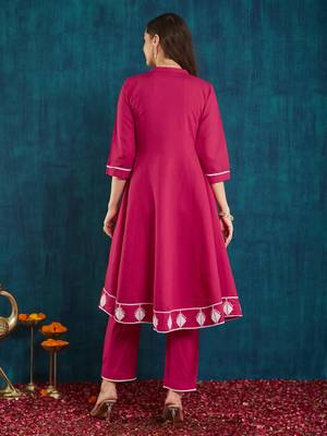 Rajgranth women's roman silk cross-stitch embroidered flared kurti with pants 2